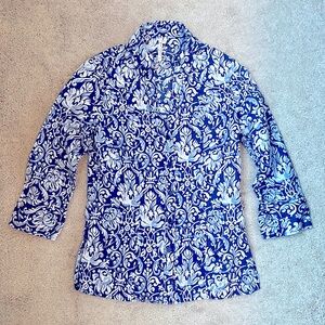 Blue Floral Button Front Shirt